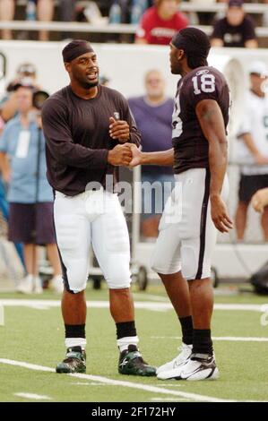 Oakland Raiders wide receiver Randy Moss (18) misses a pass against the  Cleveland Browns in the