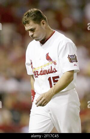 St. Louis Cardinals Jim Edmonds watches his two run home run leave the park  for the lead in the seventh inning at Busch Stadium in St. Louis on August  22, 2007. St.