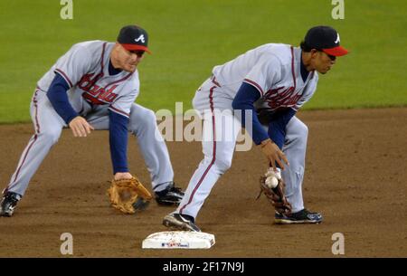 Atlanta Braves shortstop Tony Pena catches a fly ball hit by