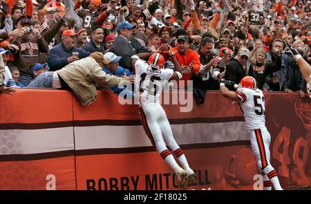 CLEVELAND, OH - OCTOBER 16: Cleveland Browns superfan Pumpkinhead