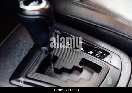 Automatic gear stick inside modern sport car. Stock Photo