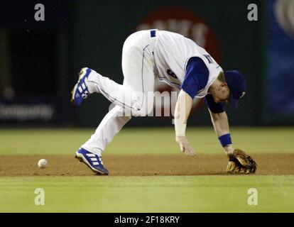 Texas Rangers' Michael Young during batting practice prior to a Major  League Baseball game against the Los Angeles Angels, Tuesday, July 8, 2008,  in Arlington, Texas. (AP Photo/Tony Gutierrez Stock Photo - Alamy