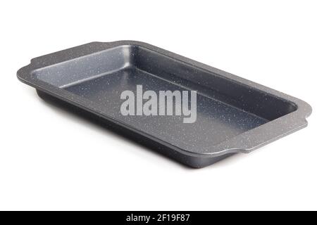 cheap thin oven-tray isolated on white background, new and empty Stock Photo