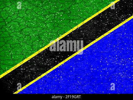 National flag of Tanzania on grunge stroke brush textured white ...