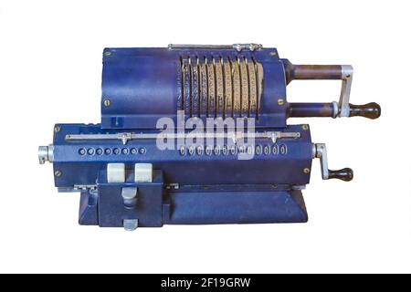 Old Mathmatical Computers ancient mechanical calculator (arithmometer) isolated Stock Photo - Alamy