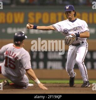 MILWAUKEE, WI - JUNE 20: Milwaukee Brewers third baseman Luis Urias (2)  celebrates his double during a game between the Milwaukee Brewers and the  Arizona Diamondbacks at American Family Field on June