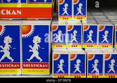 Umea, Norrland Sweden - October 21, 2020: lots of matchboxes at the store Stock Photo