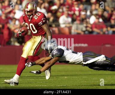 Seattle Seahawks vs. San Francisco 49ers. NFL Game. American Football  League match. Silhouette of professional player celebrate touch down.  Screen in Stock Photo - Alamy