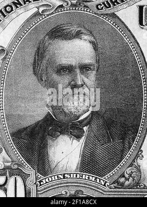 John Sherman a portrait from old American money Stock Photo