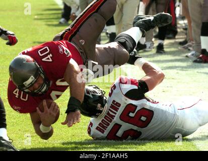 Tampa Bay Buccaneers fullback Mike Alstott waits for his team to be  announced before a game against the New Orleans Saints at Raymond James  Stadium on January 1, 2006 in Tampa, Fl.