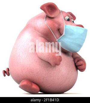 Fun 3D illustration of a pig with a mask Stock Photo