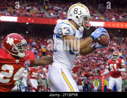 San Diego Chargers running back Jacob Hester (22) celebrates after blocking  a punt by Kansas City Chiefs punter Dustin Colquitt (2) and diving on it in  the end-zone scoring a touchdown during