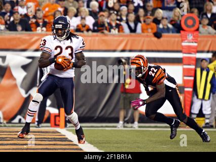 Cincinnati bengals cornerback Johnathan Joseph smiles after scoring against  the Buffalo Bills in the second half of an NFL football game, Sunday, Nov.  21, 2010, in Cincinnati. (AP Photo/David Kohl Stock Photo 