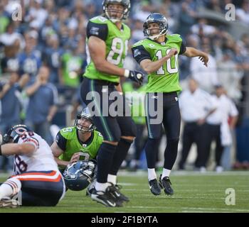 December 5, 2010; Seattle, WA, USA; Seattle Seahawks place kicker Olindo  Mare (10) kicks an extra point against the Carolina Panthers during the  third quarter at Qwest Field. Seattle defeated Carolina 31-14 Stock Photo -  Alamy