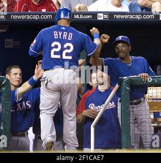 Texas Rangers first baseman Hank Blalock during a baseball game against the  Tampa Bay Rays, Saturday, July 4, 2009, in Arlington, Texas. (AP Photo/Matt  Slocum Stock Photo - Alamy