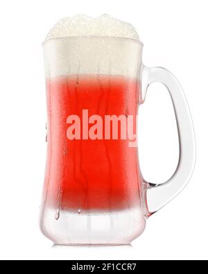 Frosty glass of fresh draft beer with bubble froth isolated on white background. Stock Photo