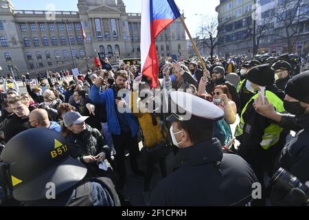 Prague, Czech Republic. 07th Mar, 2021. Rally staged by We Together group took place at Wenceslas Square, Prague, Czech Republic, on Sunday, March 7, 2021. (CZK Photo/Vit Simanek) Stock Photo