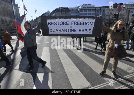 Prague, Czech Republic. 07th Mar, 2021. Rally staged by We Together group took place at Wenceslas Square, Prague, Czech Republic, on Sunday, March 7, 2021. (CZK Photo/Vit Simanek) Stock Photo