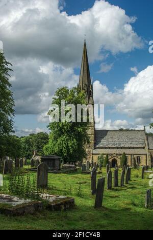 St Peter's church in the estate village of Edensor, Derbyshire, UK Stock Photo