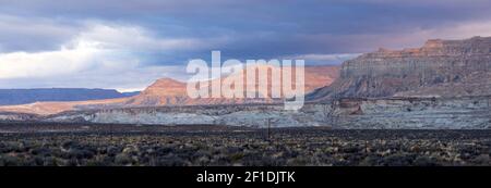 Storm Brewing Sun Hits Red Rock Walls Grand Staircase-Escalante National Monument Stock Photo