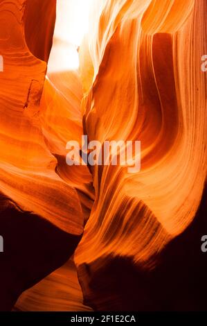 Sunlight Beams in Sandstone Rock Antelope Slot Canyon Arizona Stock Photo
