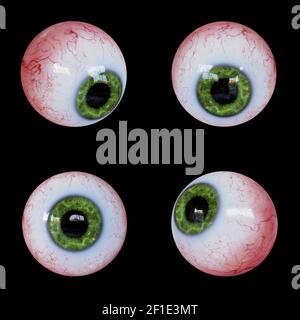 collection of human eyeballs with green iris isolated on black background Stock Photo