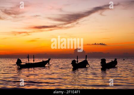 In thailand  sunrise boat  and sea kho tao Stock Photo