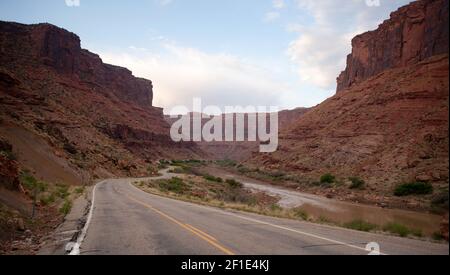 Utah State Route 128 Open Road Colorado River Stock Photo