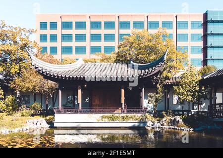 A view of Lan Su Chinese Garden in Northwest Everett Street, Portland, USA Stock Photo