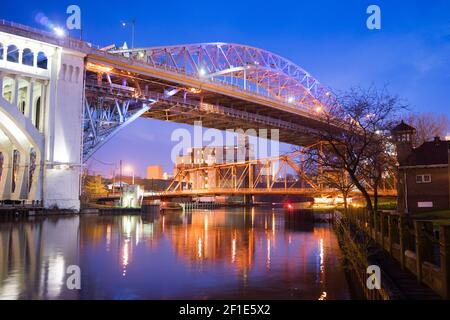 Detroitâ€“Superior Bridge Cuyahoga River in Cleveland, Ohio Stock Photo