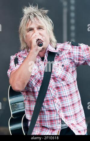 Mike Peters, lead singer of Big Country performing at Fairport Convention's Cropredy festival, UK in 2012 Stock Photo