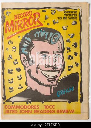 Old Vintage 1970s Edition of Record Mirror Pop Music Magazine John Travolta Cover Stock Photo