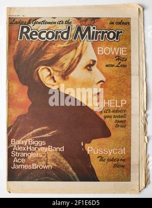 Old Vintage 1970s Edition of Record Mirror Pop Music Magazine David Bowie Cover Stock Photo