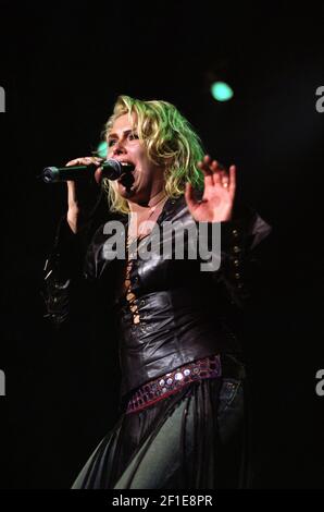 Kim Wilde on stage at the 'Here And Now 80's Concert' held at Wembley Arena in London, UK. 15th December 2002 Stock Photo