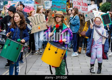 Bristol college student protesters and school children are pictured taking part in a Youth Strike 4 Climate change protest march in Bristol 14-02-20 Stock Photo