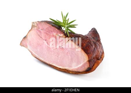 Bavarian smoked country pork ham on a white background Stock Photo