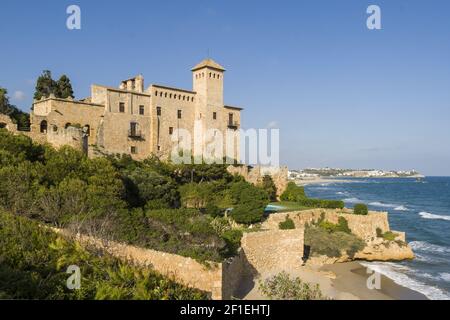 Castle of Tamarit placed over a cliff in the mediterranean coast in Tarragona, Spain Stock Photo