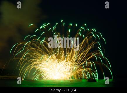 Fireworks on the sea Stock Photo