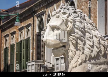 The Piraeus Lion at the gates of Arsenal, Venice, Italy Stock Photo