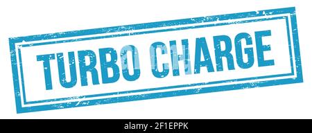 TURBO CHARGE text on blue grungy vintage rectangle stamp. Stock Photo