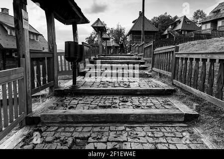 Drvengrad, Serbia- 18 September 2020: Kustendorf, traditional wooden village Drvengrad built by Emir Kusturica. Mokra Gora in Zlatibor surroundings Stock Photo