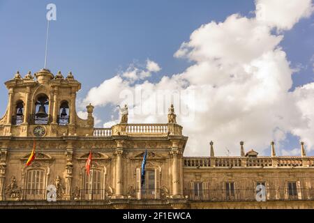 Famous and historic Plaza Mayor detail in Salamanca, Castilla y Leon, Spain Stock Photo