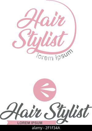 2 pink Hair salon vector logo. Hair stylist emblem. Beauty salon sign Stock Vector