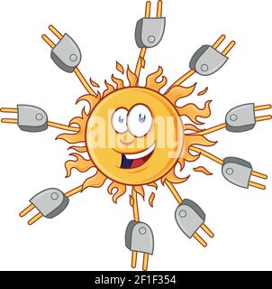 sun with plug mascot cartoon. vector illustration Stock Vector