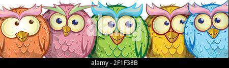 Set cute funny mascot cartoon owls . isolated on white bachground Stock Vector