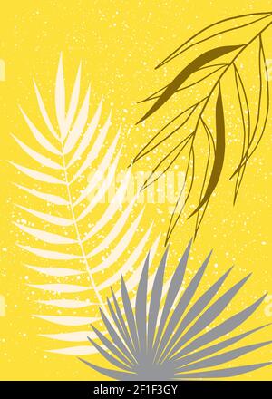 Minimalist botanical illustration in gray and yellow. Suitable for posters, greeting cards, corporate cards and invitations, book covers and notebooks Stock Vector