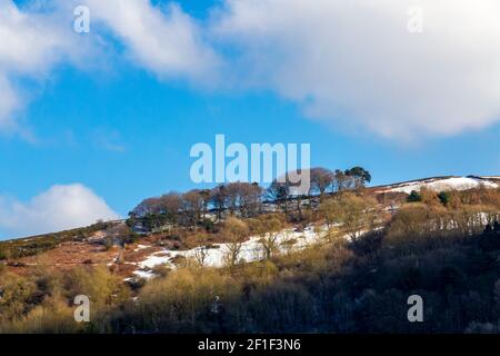 Snow covered landscape with trees at Starkholmes near Matlock Bath in the Derbyshire Peak District England UK Stock Photo