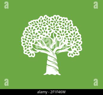 Growing big tree with leaves symbol. Nature concept vector illustration Stock Vector