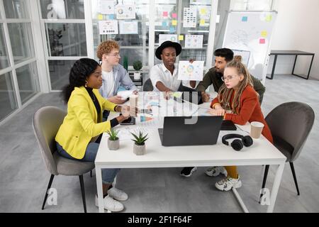 Mixed race team having meeting online through video chat Stock Photo
