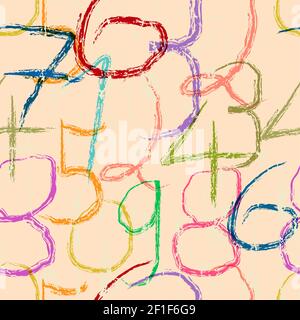 seamless numbers pattern, grungy vector illustration,overprint background texture Stock Vector